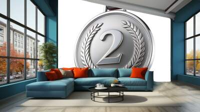 silver medal with ribbon on transparent background Wall mural