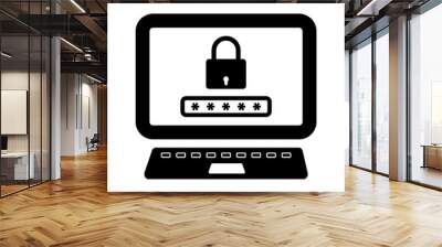 Computer security icon. Desktop computer security shield icon. Computer password icon Wall mural