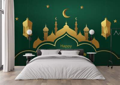 Landscape green background of Eid Al Adha. Eid al Adha Mubarak Islamic festival. Vector illustration Wall mural