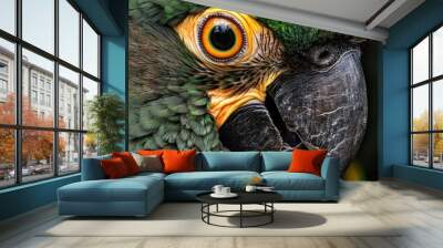 Close-up Portrait of a Green Parrot Wall mural