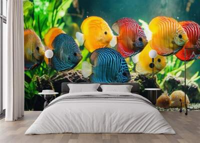 Colorful Discus Fish in a Tropical Aquarium Wall mural