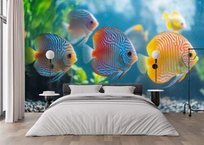 Colorful Discus Fish in Aquarium Wall mural