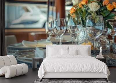 Elegant Table Setting on a Yacht Wall mural