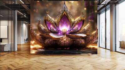 Golden Lotus in a Mystic Forest Wall mural