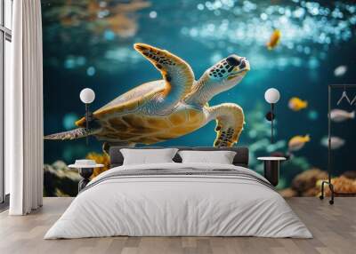 Sea Turtle Swimming in a Coral Reef Wall mural