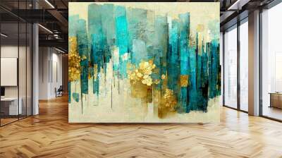 Luxurious golden texture precious surface with modern futuristic pattern as wallpaper illustration for wallpaper horizontal background for prints, banners, fabric, posters, covers, digital art  illust Wall mural