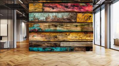 Old painted wood wall - texture or background. Vintage colored wooden wall Wall mural