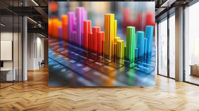 A colorful chart with many different colored bars. The bars are of different heights and colors, and they are arranged in a way that creates a sense of depth and dimension Wall mural