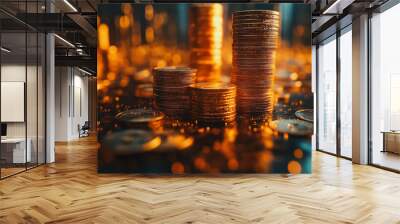 A pile of gold coins on a table Wall mural