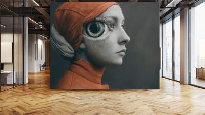 A woman with a red scarf and a black eye Wall mural