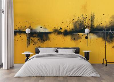 A yellow background with black and white splatters of paint Wall mural