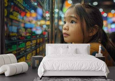 A young girl is looking at a stock market board Wall mural