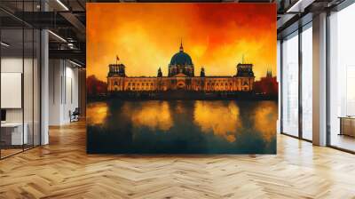 Abstract art piece showcasing Berlin's Reichstag Building with a mix of textures and tones. Wall mural