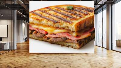 Cuban sandwich, pressed bread with ham and cheese, isolated on white background, traditional Cuban dish, simple and clean presentation, no background elements Wall mural