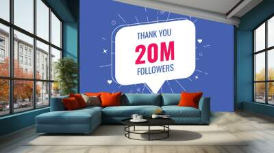 2000000 OR 20m followers celebration. Thank you 2000000 followers congratulation template banner. banner for social 20m friends and followers. celebrate subscribers and followers.
 Wall mural