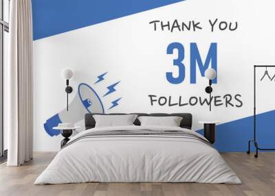 3000000 OR 3m followers celebration. Thank you 3000000 followers congratulation template banner. banner for social 3m friends and followers. celebrate subscribers and followers.
 Wall mural