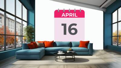 April 16 calendar reminder. 16 April daily calendar icon template. Calendar 16 April icon Design template. Vector illustration
 Wall mural