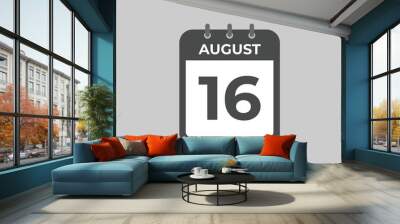 august 16 calendar reminder. 16 august daily calendar icon template. calendar 16 august icon design  Wall mural