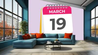 March 19 calendar reminder. 19 March daily calendar icon template. Calendar 19 March icon Design template. Vector illustration
 Wall mural