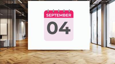 September  4 calendar reminder. 4 September  daily calendar icon template. Calendar 4 September  icon Design template. Vector illustration
 Wall mural