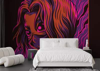 red girl artwork vector Wall mural