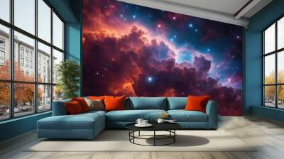 Colorful space Spiral galaxy cloud nebula. Stary night cosmos. Universe science astronomy. Generative AI Wall mural