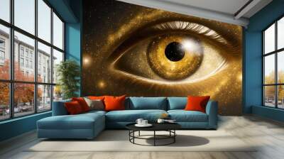 golden shining eye in space universe on black background Wall mural