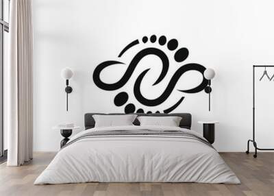 2 flipped healthy feet  in circle logo design vector - black and white Wall mural