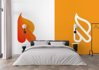 fiery letter R logotype with 2 option outline and solid color - flame lettermark design vector Wall mural