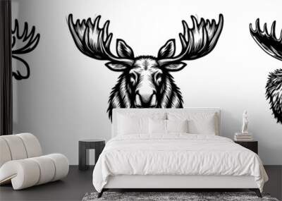 Set of Moose black silhouettes, vector illustration. Wall mural