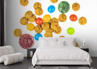 Bunch of scattered pepernoten cookies and chocolate money Wall mural