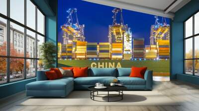 Container ship from China unloaded Wall mural