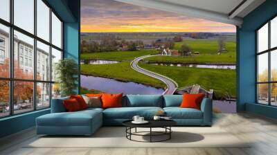 Dutch Countryside landscape with historical houses Wall mural