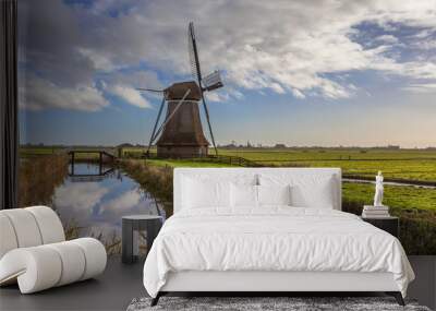 Dutch windmill in polder Wall mural