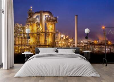 Landscape overview Heavy Industrial Chemical Factory at night Wall mural