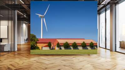 Modern farm with wind turbine Wall mural