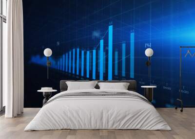 Financial graph showing statistics, prices falling, stock market crash, crisis, inflation rate. Electronic chart with stock market fluctuations abstract concept. Wall mural