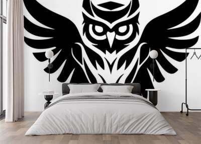 Owl | Black and White Vector illustration Wall mural