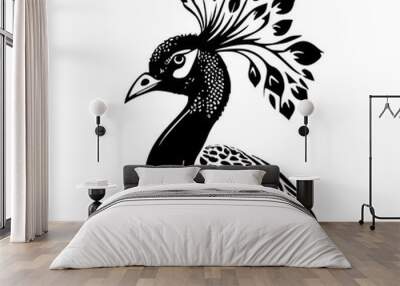 peacock - black and white isolated icon - vector illustration Wall mural