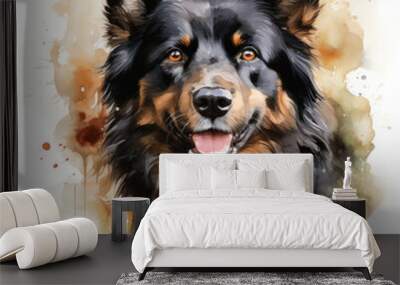 watercolor Finnish Lapphund clipart, Generative Ai Wall mural