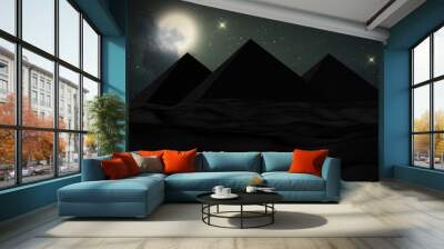 Realistic 3D illustration Night in the desert, Big moon and some clouds with Stars Above The Pyramids of Giza. Desert Background. The Milky Way rises over the Pyramids in Egypt. Wall mural