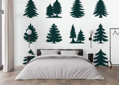 Pine trees silhouette EPS vector file illustration template Wall mural