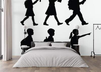 Vector silhouette of school kids back to school illustration template Wall mural