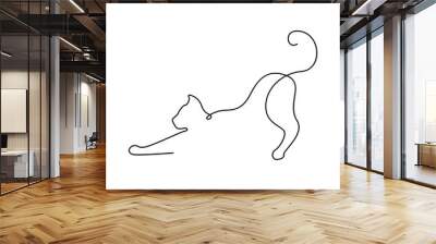 Continuous one line cat pet drawing out line vector illustration design Wall mural