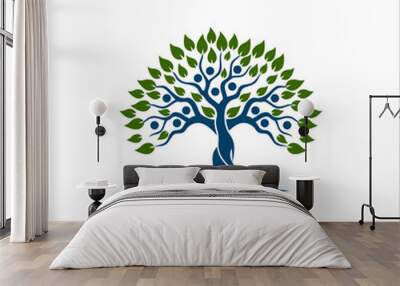 Human Tree Creative Concept Logo Design Template, Albero genealogico modello modello di icona vettoriale.  Wall mural