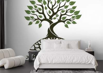 Root Of The Tree logo illustration. Vector silhouette of a tree,Abstract vibrant tree logo design, root vector - Tree of life logo design inspiration isolated on white background. Wall mural