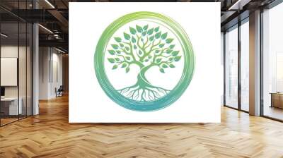 Root Of The Tree logo illustration. Vector silhouette of a tree,Abstract vibrant tree logo design, root vector - Tree of life logo design inspiration isolated on white background. Wall mural