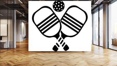 Silhouettes of Pickleball Racket, paddel, bat and Balls for Outdoor and Indoor Game Wall mural