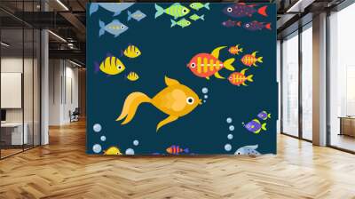 Aquarium ocean fish underwater bowl tropical aquatic animals water nature pet characters vector illustration Wall mural