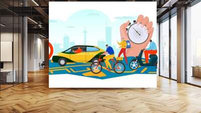 Business delivery at map, online order shipping by transport concept vector illustration. Commerce service app, man tracking box. Van truck at background banner design, people character logistic. Wall mural